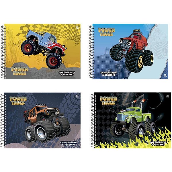Caderno de Desenho Universitário Capa Dura Power TRUCK 60 Folhas (pacote com 5 Unidades)