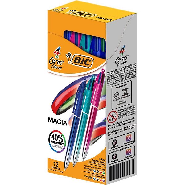 Caneta Esferográfica 4 Cores Semi GEL Sortidas (caixa com 12 Unidades)