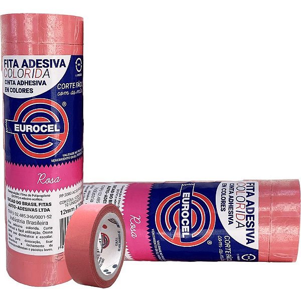 Fita Adesiva PP 2000 12MM X 10M Rosa Pacote com 10