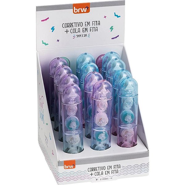 Corretivo em Fita Corret+cola em Fita 5MMX3M (sortido) Display com 12 Unidades