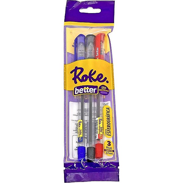Caneta Esferográfica Roke Better 0.7MM AZUL/PRETO/VERMELHO CT.C/03