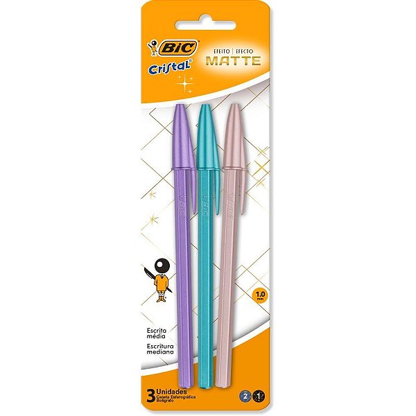 Caneta Esferográfica Cristal Mate AZ/RX/RS Blister C/3