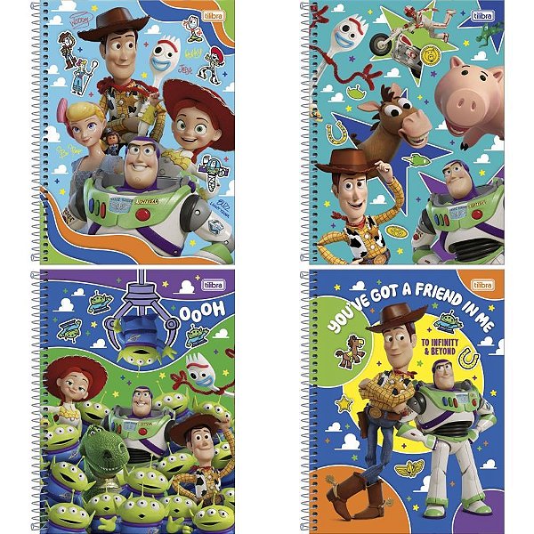 Caderno 1X1 Capa Dura TOY STORY 80 Folhas Pacote com 4 Unidades