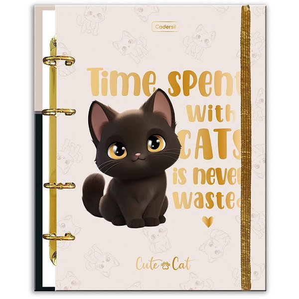 Caderno Argolado Cute CAT com Elástico 4 Capas 80 Folhas