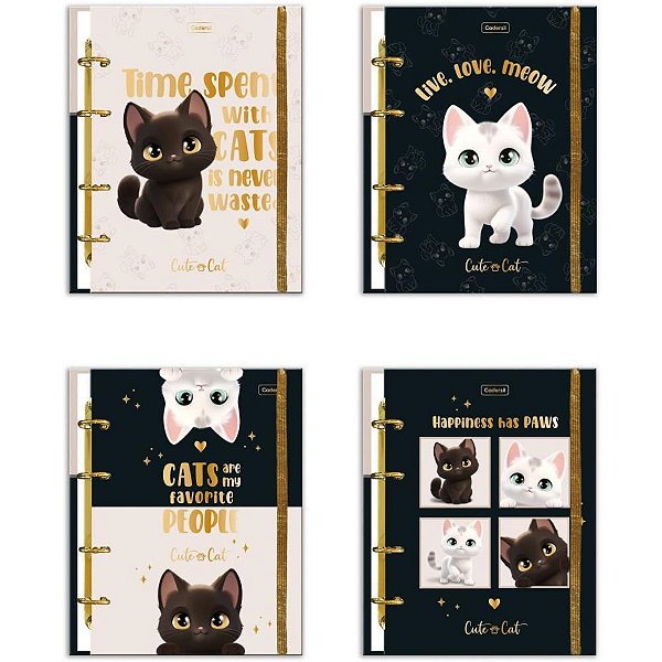 Caderno Argolado Cute CAT com Elástico 4 Capas 80 Folhas