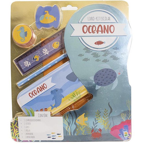 Kit Escolar Oceano Livro com 5 Peças Educativas