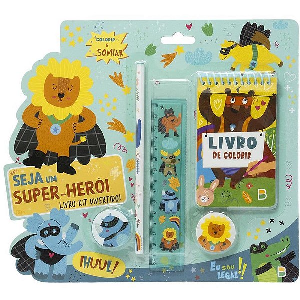 Kit Escolar SUPER-HERÓI Livro com 4 Peças Educativas