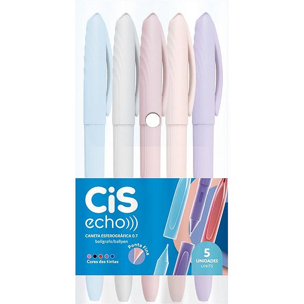 Caneta Esferográfica CIS ECHO 0.7MM com 5 Cores (display com 30 Unidades)