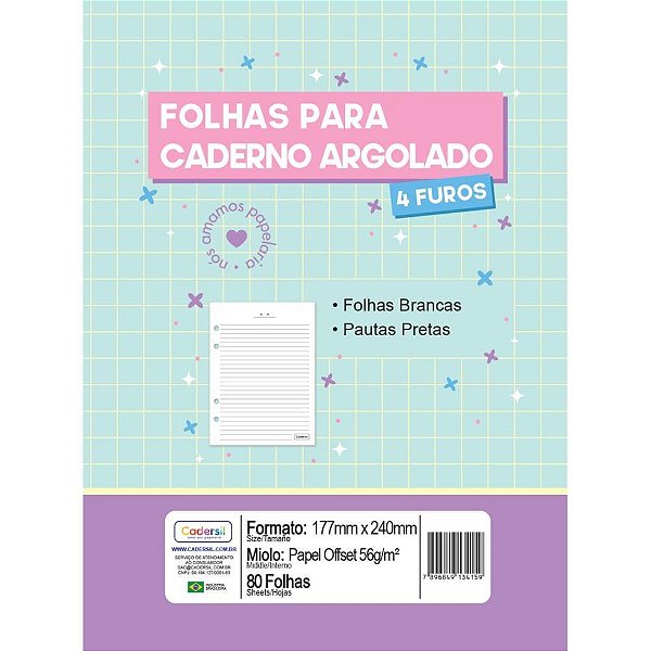 Refil para Caderno Argolado Pautas Preta 56G. 80F