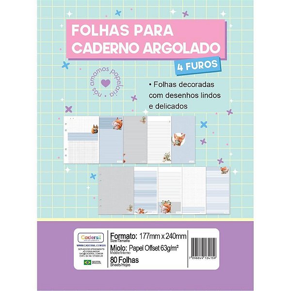 Refil Woodland para Caderno Colegial Argolado 63G 80 Folhas