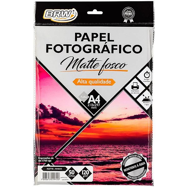 Papel Fotográfico INKJET A4 Matte Fosco 180G Pacote com 50 Folhas