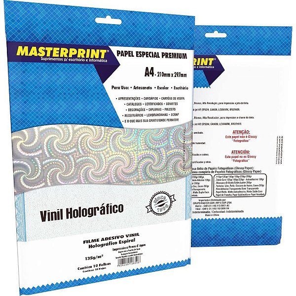 Filme Adesivo INKJET A4 135G Holográfico Espiral (pacote com 10 Folhas)
