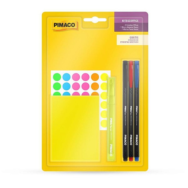 Kit Escolar Office Pimaco com 7 ITENS – Bloco, MARCA-TEXTO e Etiquetas