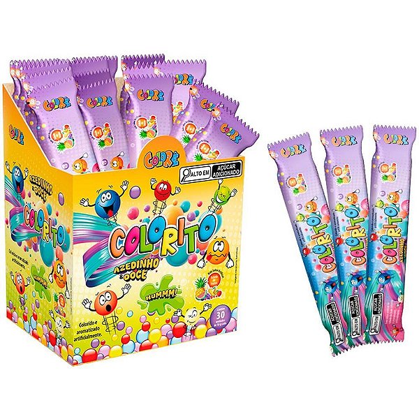 Doce Colorito Bala Sabor Salada de Frutas Display com 30 Unidades