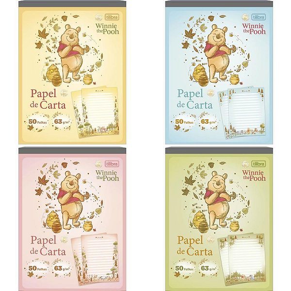 Bloco Papel de Carta Pooh 50 Folhas 63G 177X240MM Pacote com 8