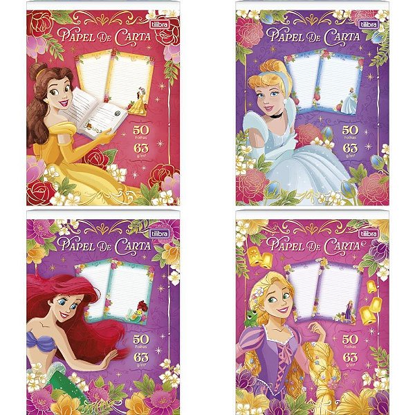 Bloco Papel de Carta Princesas 50 Folhas 63G 177X240MM Pacote com 8