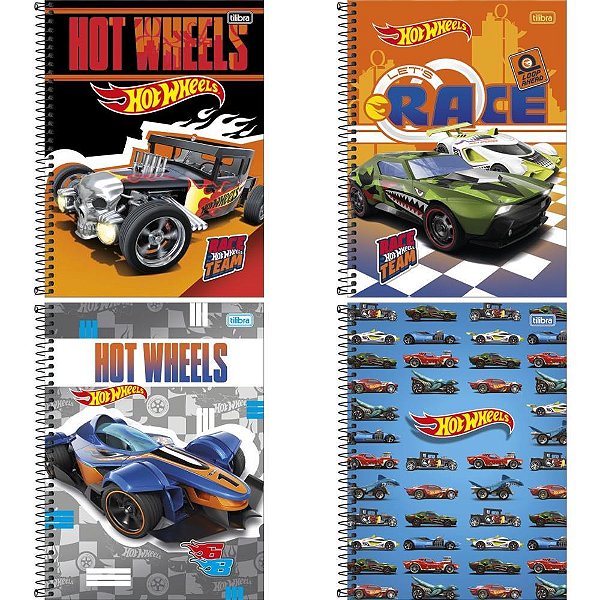 Caderno 1X1 Capa Dura HOT Wheels FIT 80 Folhas Pacote com 4 Unidades