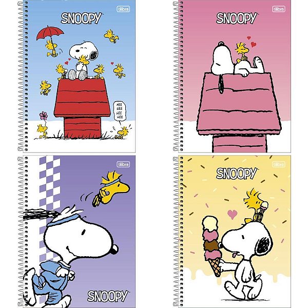 Caderno 1X1 Capa Dura Snoopy 80 Folhas FIT Pacote com 4 Unidades