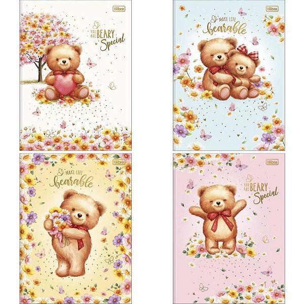 Caderno Brochurão Capa Dura Love Bears 80 Folhas (pacote com 5)