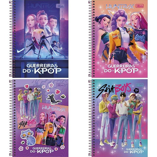 Caderno Espiral 1/4 Capa Dura Guerreiras do K-POP 80 Folhas (pacote com 4)