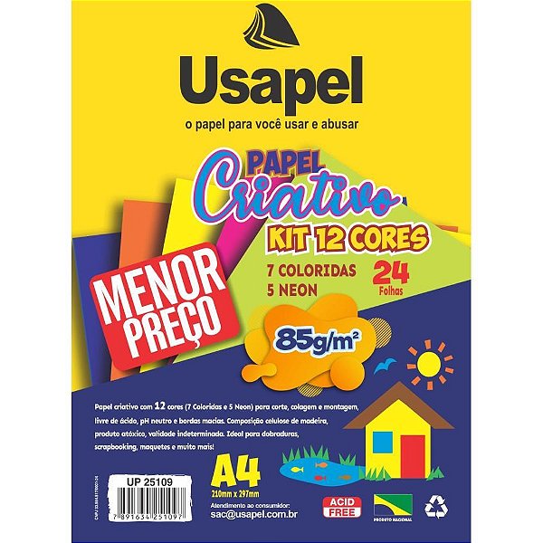 Bloco para Educação Artística Usapel Criativo 12 Cores A4 85G Pacote