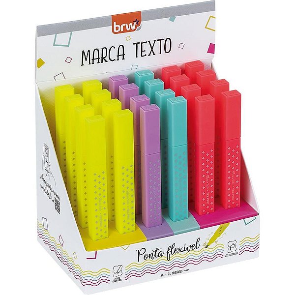 Caneta Marca Texto Square 4 Cores Neon BRW Caixa com 24 Unidades