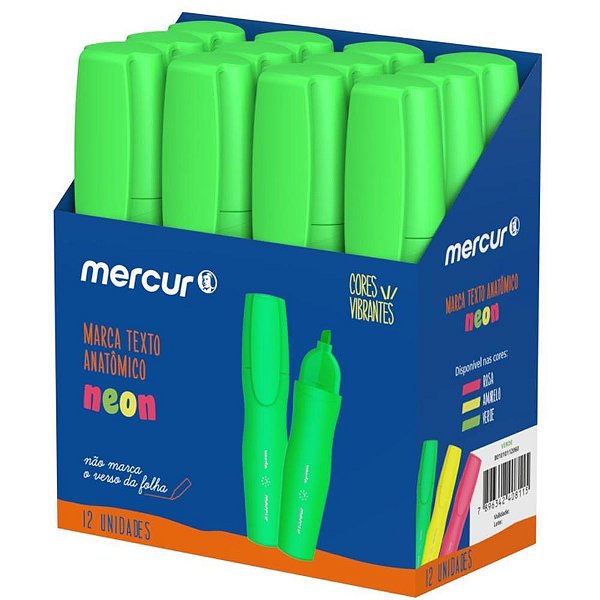 Caneta Marca Texto Verde Anatômico Caixa com 12 Unidades
