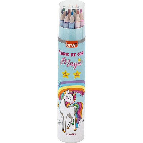 Lápis de COR Redondo Magic Resina 12 Cores Pote BRW Unicórnio