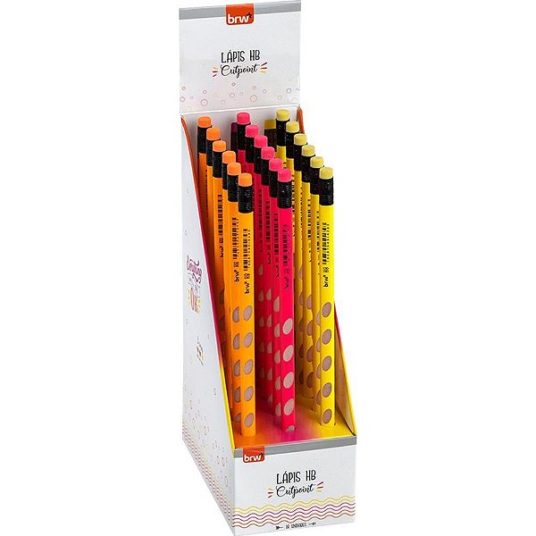 Lápis Preto Sextavado HB Cutpoint Resina com Borracha Neon Display com 18 Unidades