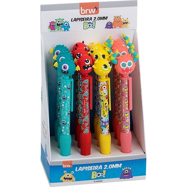 Lapiseira 2.0MM Divert Boo Plástica BRW com Ponteira de Monstros Display com 12 Unidades