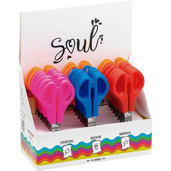 Tesoura Escolar ACO 13CM C/REGUA 3 Cores Neon DP.C/24