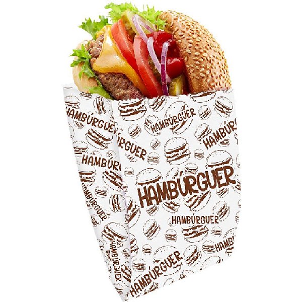 Embalagem para Alimentos Saco Fundo Hamburg 14X13,5X5CM Pacote com 100