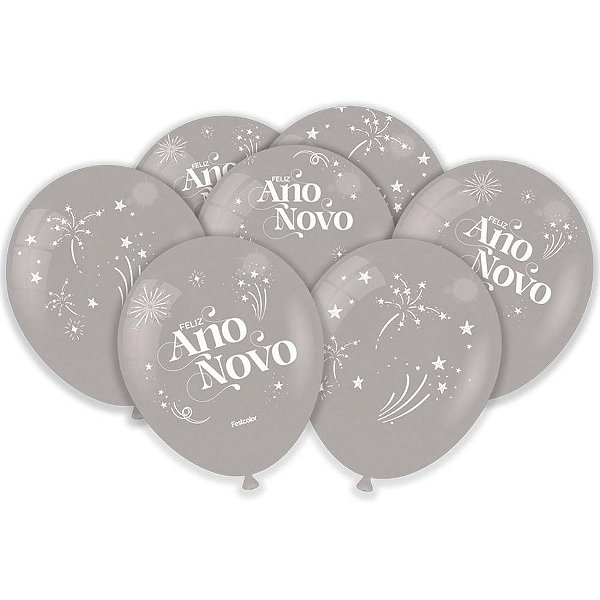 Balão Imperial ANO Novo Estampa Prata Metalli Pacote com 25