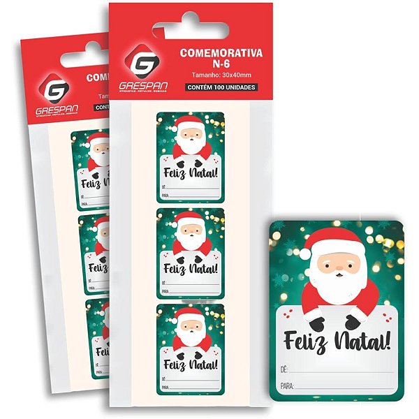 Etiqueta para Presente DE/PARA Feliz Natal Retang Pacote com 100