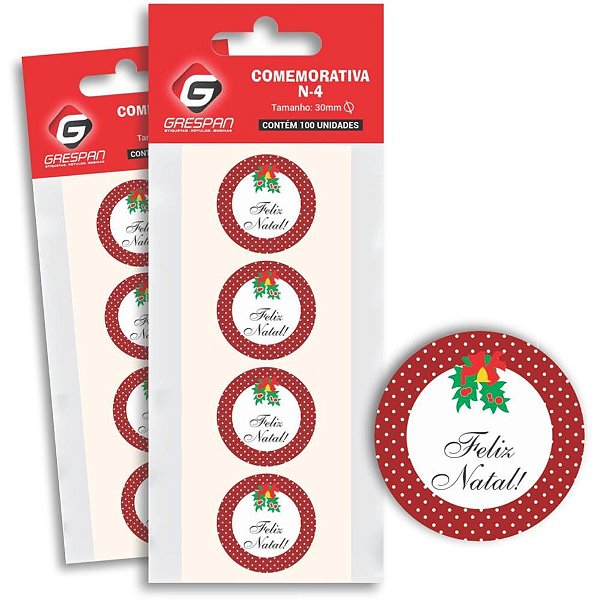 Etiqueta para Presente Feliz Natal Redonda Pacote com 100