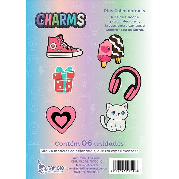 Charms Feminino MOD.1 P/CADERNO Sortido Blister com 06