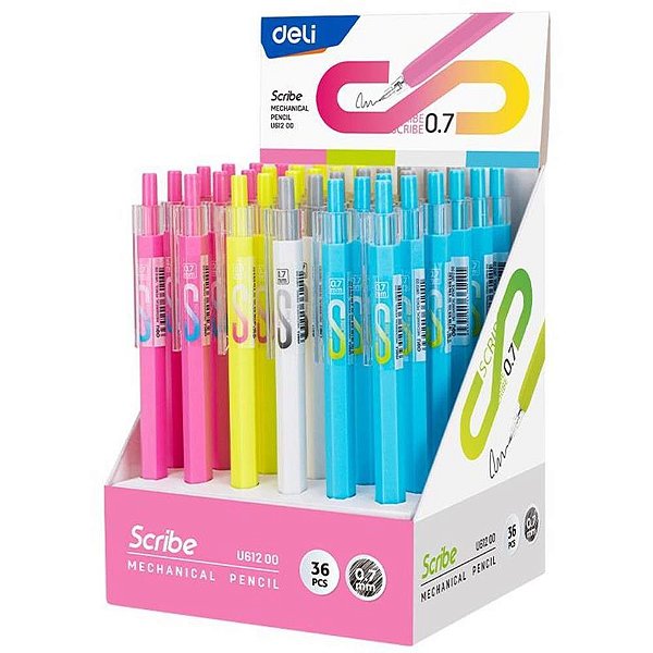 Lapiseira 0.7MM Scribe C/BORRACHA 4 Cores Display com 36