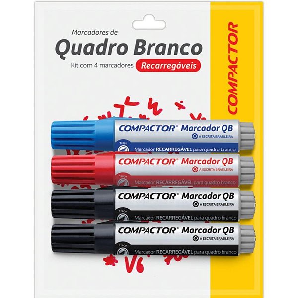 Pincel Quadro Branco QB Recarregável 2PT/1AZ/1VM Blister