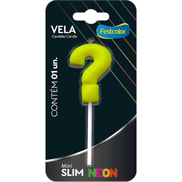 Vela para Aniversário Interrogação Amarela Neon Caixa com 10