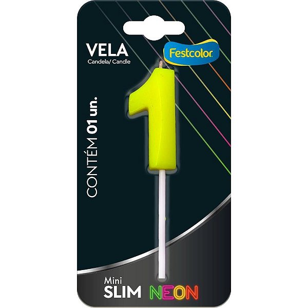 Vela para Aniversário N.01 Amarela Neon Caixa com 10