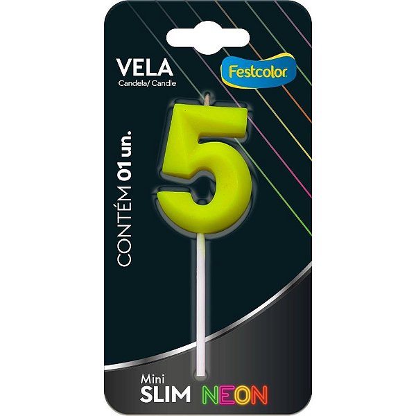 Vela para Aniversário N.05 Amarela Neon Caixa com 10