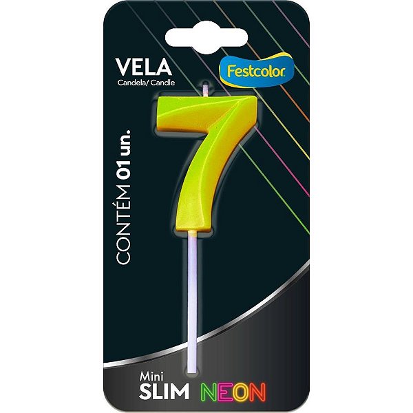Vela para Aniversário N.07 Amarela Neon Caixa com 10