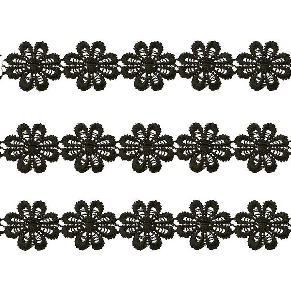 Aviamento Renda Guipir 13.7M. 25MM Preta Rolo