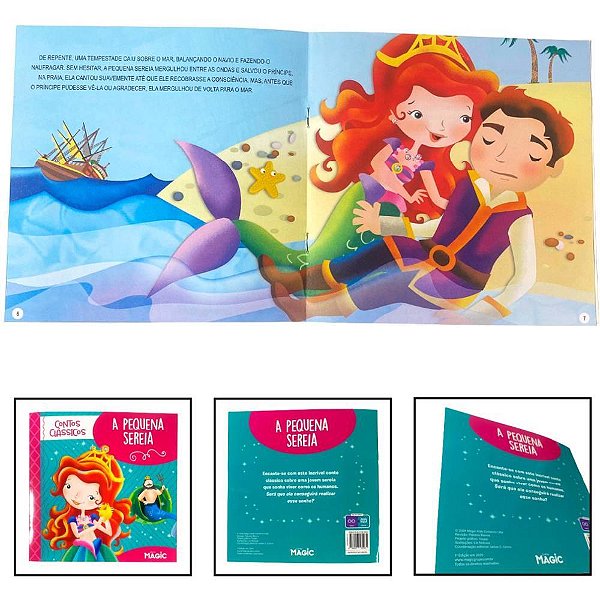 Livro Infantil Ilustrado Pequena Sereia 12PGS 20X20CM