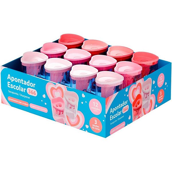 Apontador com Depósito 2 Furos CIS 366 Coração com Glitter (S DP.C/12