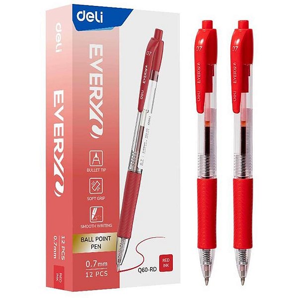 Caneta Esferográfica Retratil 0,7MM Vermelho CX.C/12