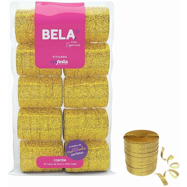 Fitilho 5MMX20M Glitter Dourado PCT.C/10