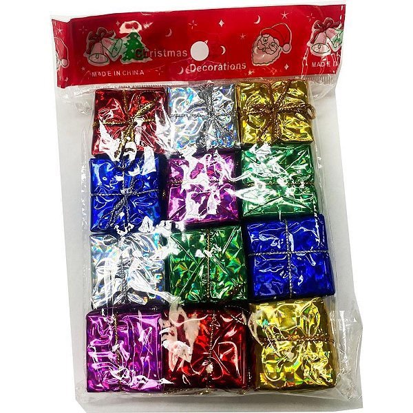 Artigo para Decoração de Natal Pingente Presentinho 3CM Colorido (pacote com 12)