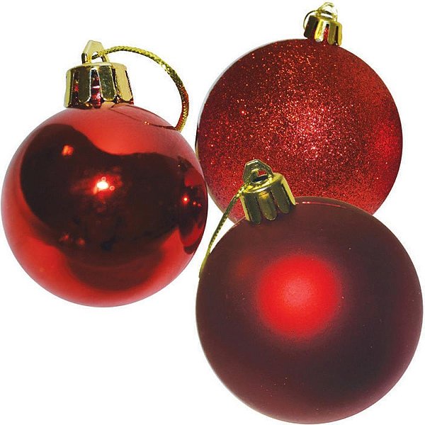 Artigo para Decoração de Natal Bola 5CM Vermelha Brilho, Fosca e Glitter Pacote com 12