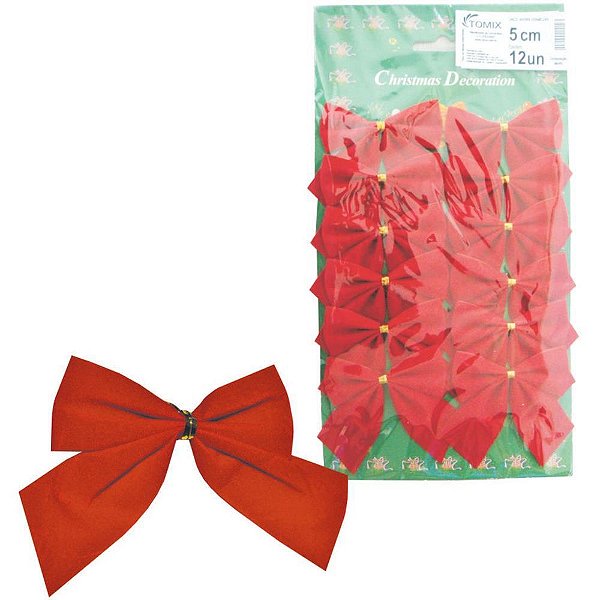 Artigo para Decoração de Natal Laço 5CM Camurça Vermelho (pacote com 12)